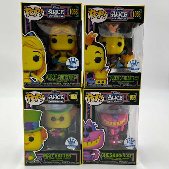 Alice in Wonderland Funko Shop Black Light POP Bundle Set + 4 Free Pop Protector